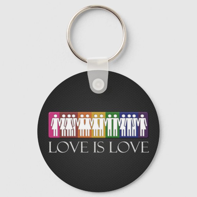 Liebe ist Liebe Text mit Silhouette LGBT People Schlüsselanhänger (Vorderseite)