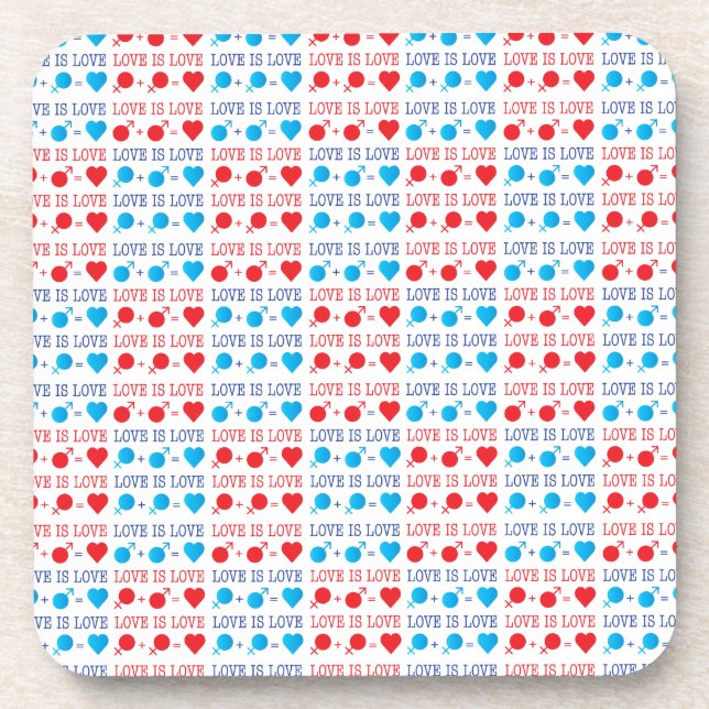 LIEBE ist LIEBE-Zitat in rot und blau Getränkeuntersetzer (Vorderseite)
