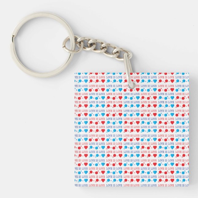 LIEBE ist LIEBE-Zitat in rot und blau Schlüsselanhänger (Vorderseite)
