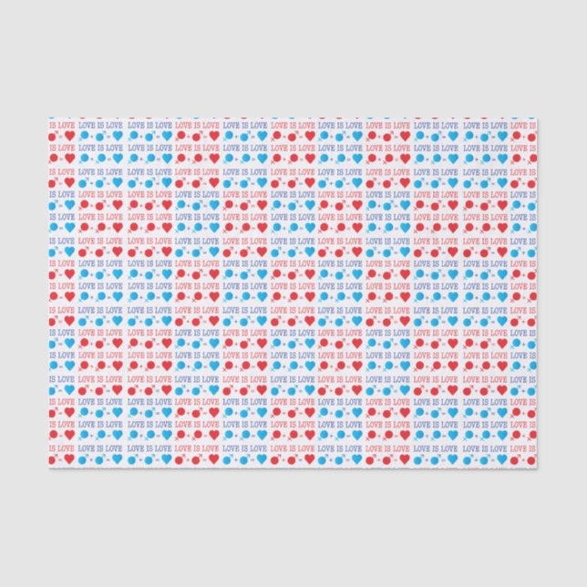 LIEBE ist LIEBE-Zitat in rot und blau Seidenpapier (Vorderseite)