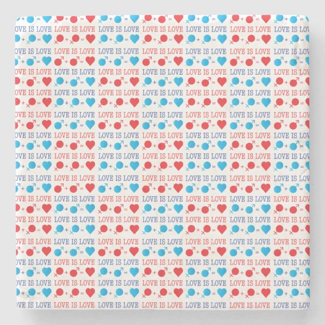 LIEBE ist LIEBE-Zitat in rot und blau Steinuntersetzer (Vorderseite)