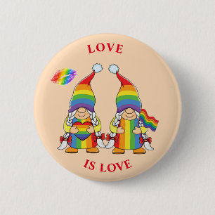 LIEBE IST LIEBE - Zwei Regenbogen Mädchen Gnome Kn Button