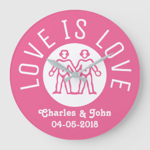 Liebe ist Paar-Rosa des Liebe-Typografie-Gay Große Wanduhr
