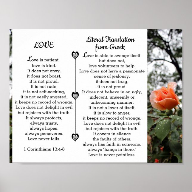 Liebe ist Patient 1 Korinther 13:4-8 Poster (Vorne)