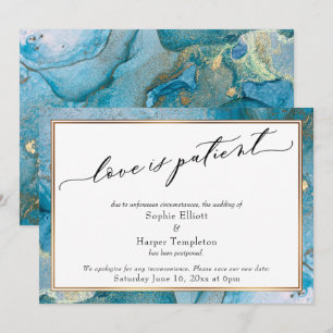 Liebe ist Patient Aquamarin- und Gold-Hochzeitskar Einladung