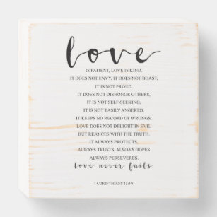 Liebe ist Patient Liebe ist nett, 1 Korinther 13:4 Holzkisten Schild