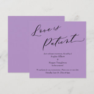 Liebe ist Patient Lila verzögerte Hochzeitskarte Einladung