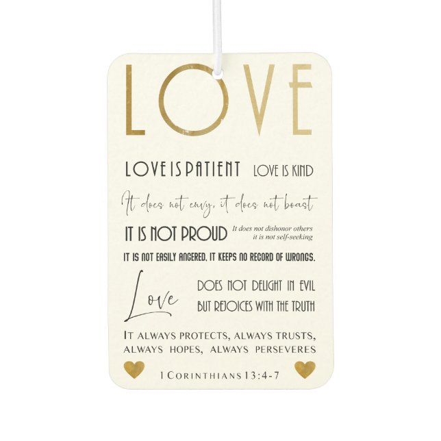 Liebe ist Patientin BIble Vers Typografie Gold Chi Autolufterfrischer (Vorderseite)