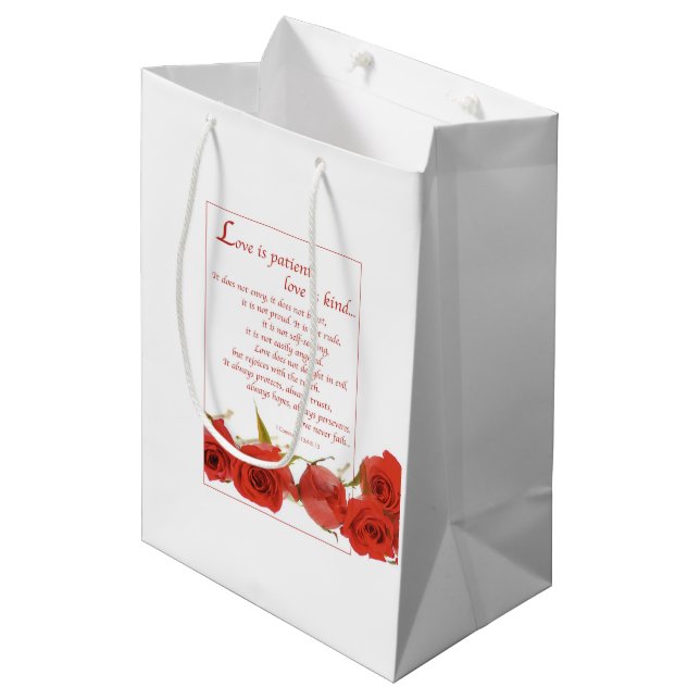 Liebe ist Rote Rose von Patienten Mittlere Geschenktüte (Vorderseite Schrägansicht)
