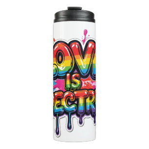 Liebe ist Spektrum Regenbogen LGBTQ-Zitat-Design Thermosbecher