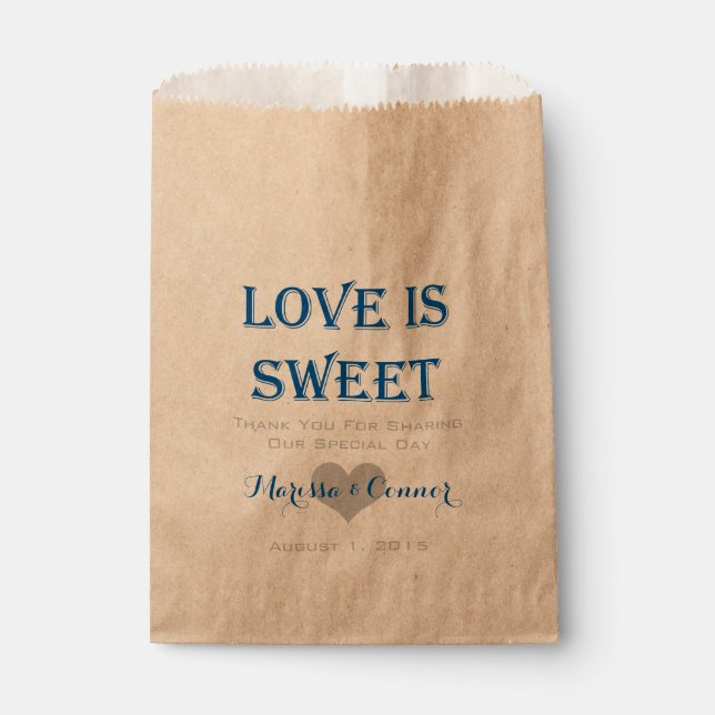 Liebe ist süß-blau und graue Hochzeitstaschen Geschenktütchen (Vorderseite)