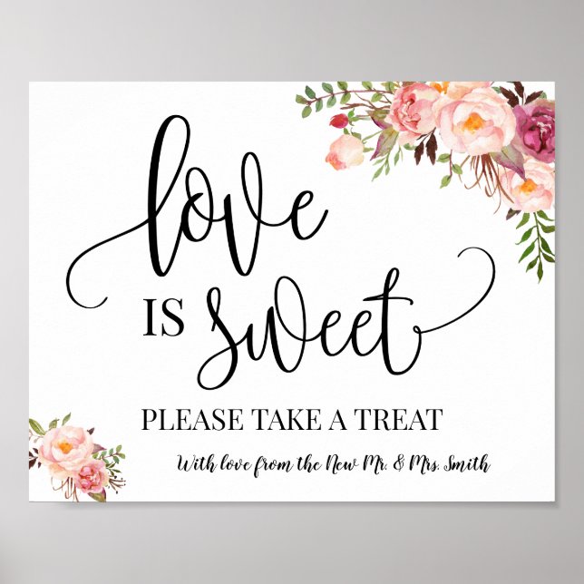 Liebe ist süß Dessert Tafel Schild Hochzeit pink (Vorne)
