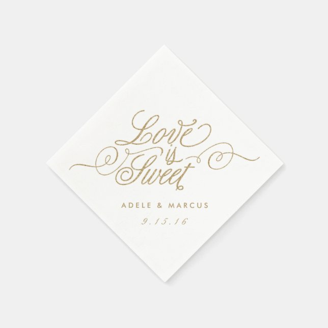 "Liebe ist süß" Gold Glitzer Hochzeit Napkins Serviette (Ecke)