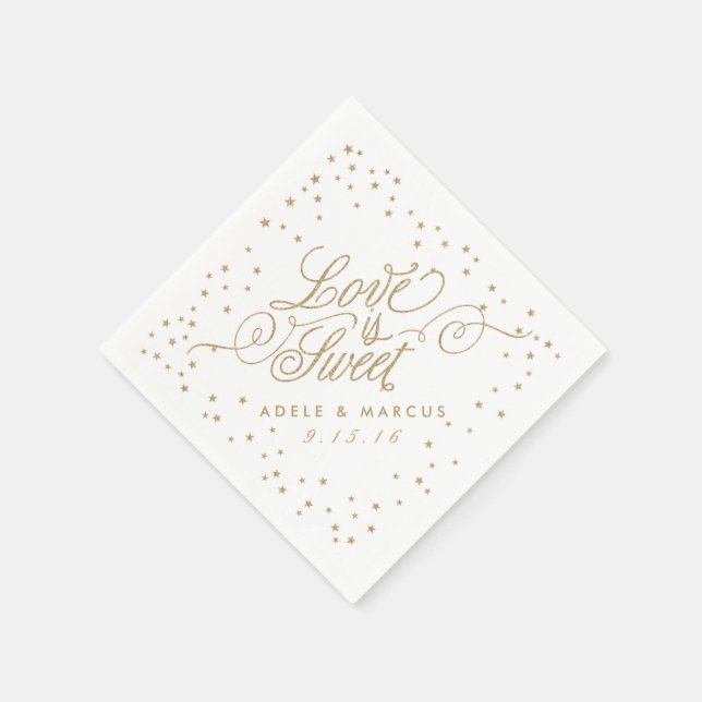"Liebe ist süß" Goldene Stars Extravagant Hochzeit Serviette (Ecke)
