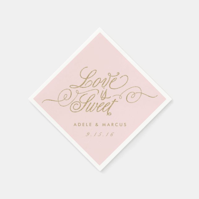 "Liebe ist süß" HochzeitsNapkins Gold & Pink Serviette (Ecke)