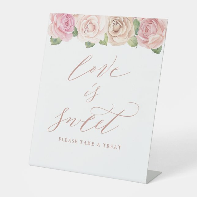 Liebe ist süß-rosa-grüne Blumenzehen Sockelschild (Vorderseite)