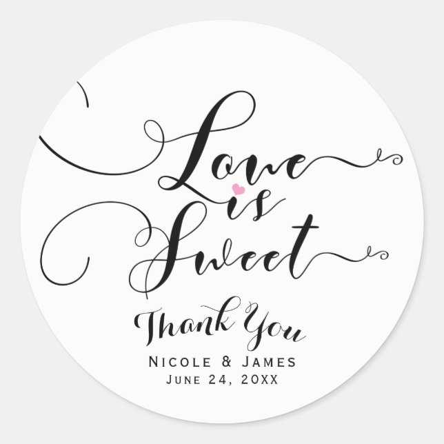 Liebe ist süß-rosa Herz Gewohnte Hochzeit Gefallen Runder Aufkleber (Vorderseite)