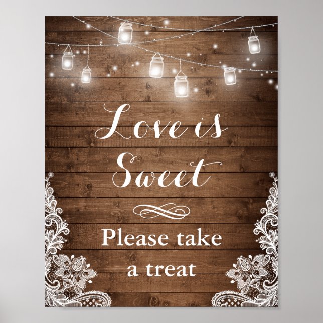 Liebe ist süß | Rustikale Holzreihenleuchten Poster (Vorne)