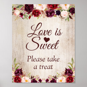 Liebe ist süß rustikales Holz Burgund Blumenzeiche Poster