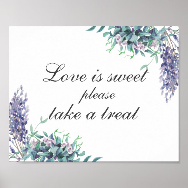 Liebe ist süß zu nehmen Leckerei. Lila Blumen. Hoc Poster (Vorne)