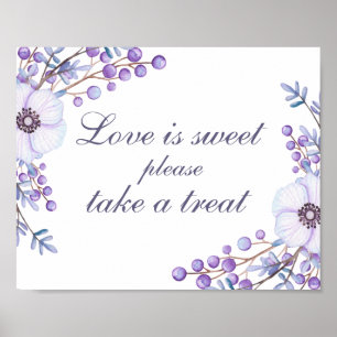 Liebe ist süß zu nehmen Leckerei. violette Hochzei Poster