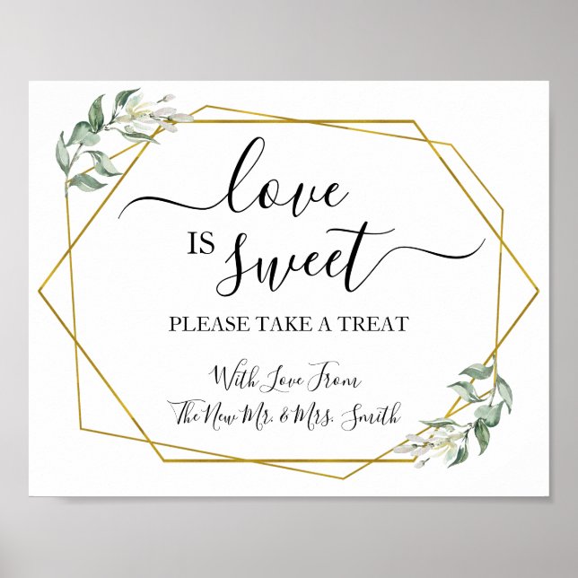 Liebe ist süße Dessert Tisch Grün Gold Hochzeit Poster (Vorne)