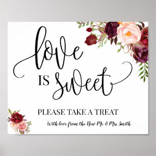 Liebe ist süße Dessert-Tisch-Hochzeit Marsala-Schi Poster