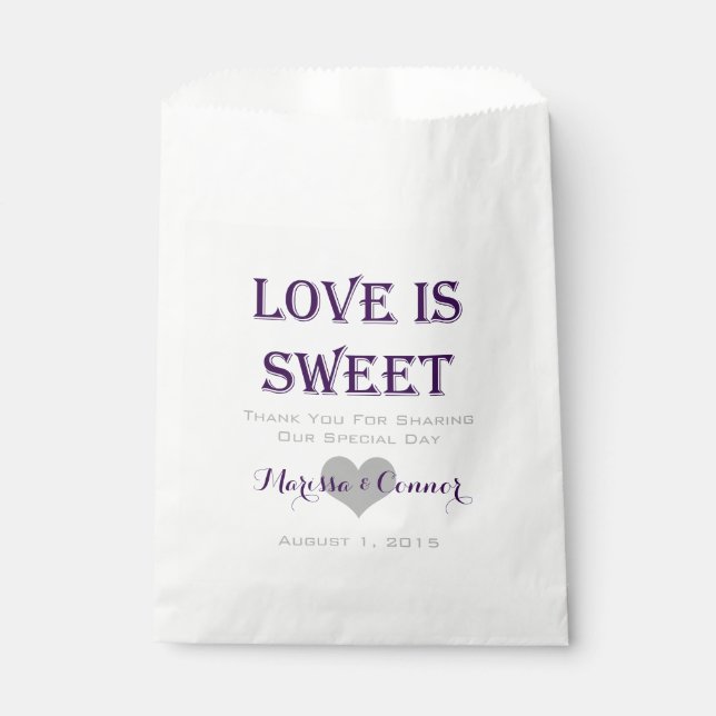 Liebe ist süße, dunkle Lila Hochzeitstaschen Geschenktütchen (Vorderseite)