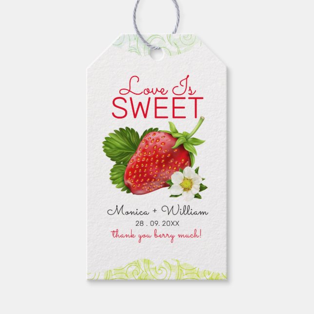 Liebe ist süße Erdbeermarmelade Hochzeit Geschenkanhänger (Vorderseite)