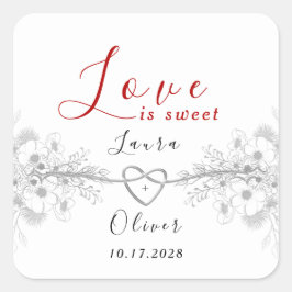 Liebe ist süße Gastgeschenk Hochzeit Quadratischer Aufkleber