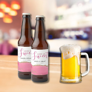 Liebe ist süße Hochzeit von Gold und Rosa Agate St Bierflaschenetikett