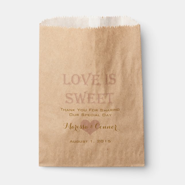 Liebe ist süße Hochzeitstaschen aus Gold und Blush Geschenktütchen (Vorderseite)