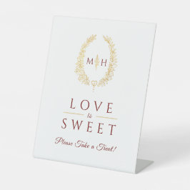 Liebe ist süße ovale Kranz Gold rote Hochzeit Leck Sockelschild