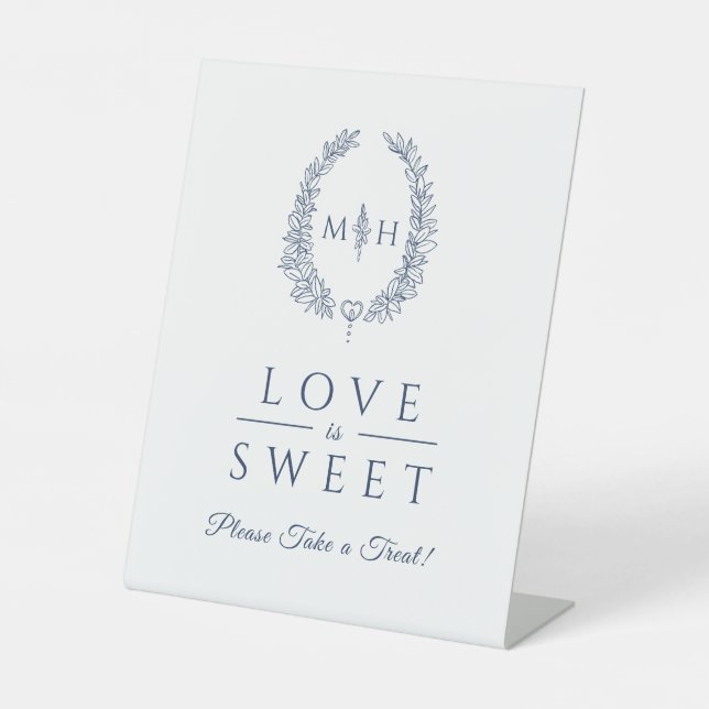 Liebe ist süße ovale Kranz Weiße Marine Hochzeit L Sockelschild (Vorderseite)