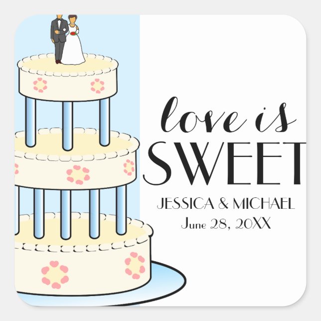 Liebe ist süße Personalisierte Hochzeitstorchekart Quadratischer Aufkleber (Vorderseite)
