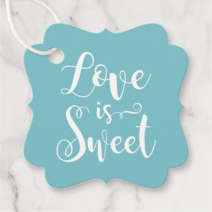 Liebe ist Süße Robin-Ei-Blau-Kalligrafie-Hochzeit Geschenkanhänger