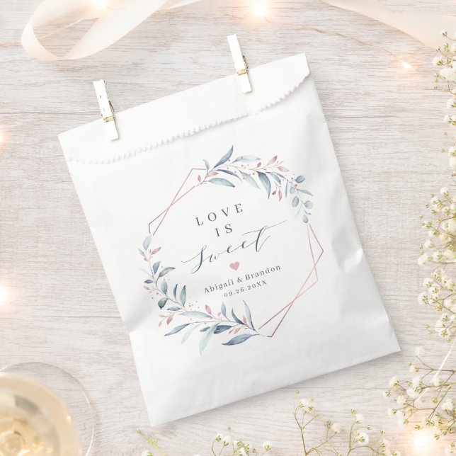 Liebe ist süße Rose Gold Dusty Blue Greenery Geschenktütchen (Ausgeschnitten)