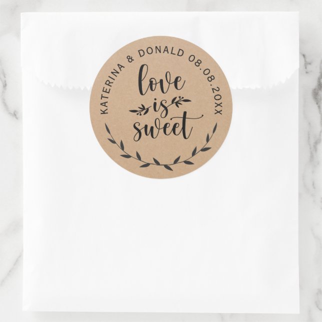 Liebe ist süße rustikale HochzeitKraft Runder Aufkleber (Tasche)