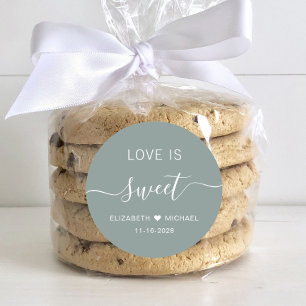 Liebe ist süße salzgrüne Gastgeschenk Hochzeit Runder Aufkleber