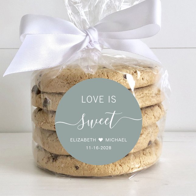 Liebe ist süße salzgrüne Gastgeschenk Hochzeit Runder Aufkleber (Von Creator hochgeladen)