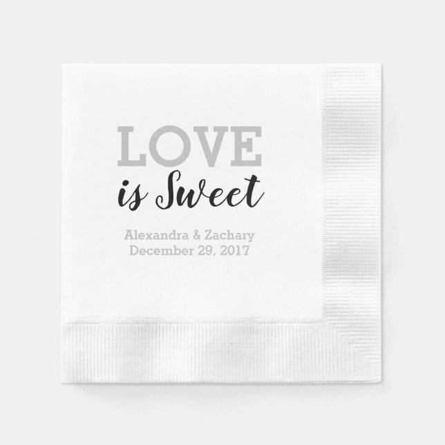 Liebe ist süße Schwarz-Silber-Hochzeit-Verlobung Serviette (Vorderseite)