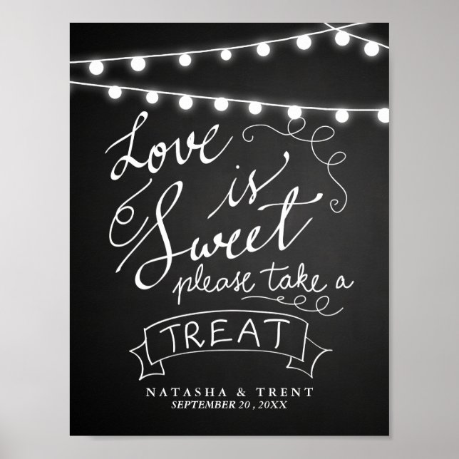 Liebe ist süße Streichellichtblende auf der Tafel  Poster (Vorne)