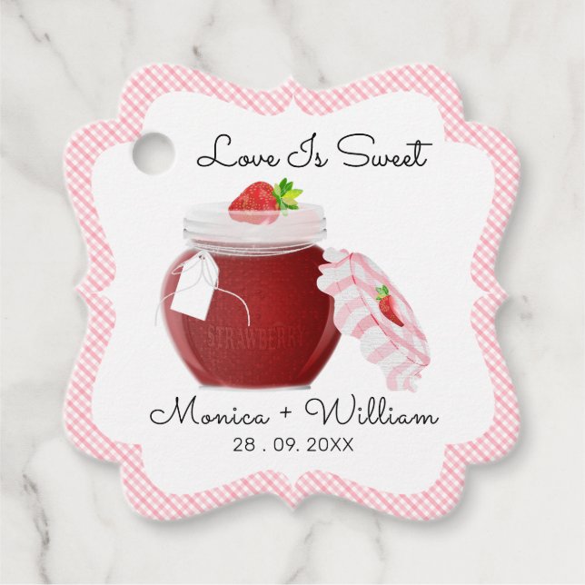 Liebe ist süßer Erdbeermarmelade | Hochzeit Geschenkanhänger (Vorderseite)