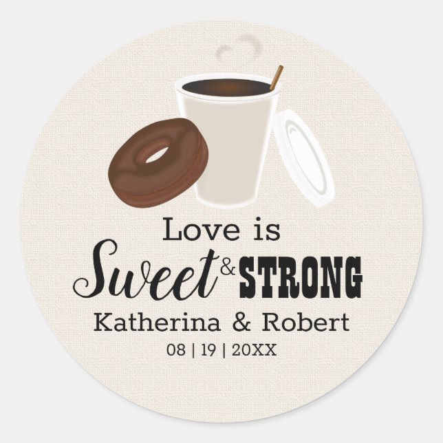 Liebe ist süßer Kaffee und Donut | Hochzeit Runder Aufkleber (Vorderseite)
