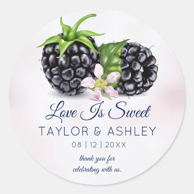 Liebe ist süßes BlackBerry-Obst | Hochzeit Runder Aufkleber (Vorderseite)