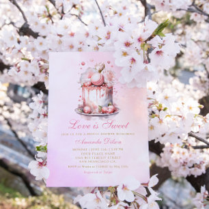Liebe ist Süßes Wasserfarbenes Blumenkuchen Brautp Einladung