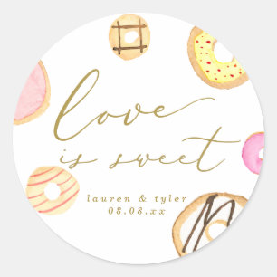 Liebe ist Süßwasserfarbe Donuts Gastgeschenk Hochz Runder Aufkleber