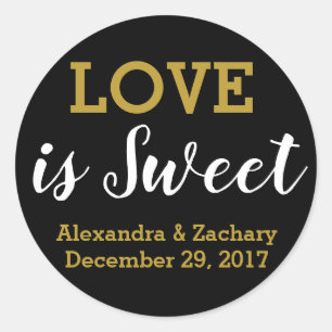 Liebe ist Sweet Black Gold Wedding Verlobung Gefal Runder Aufkleber