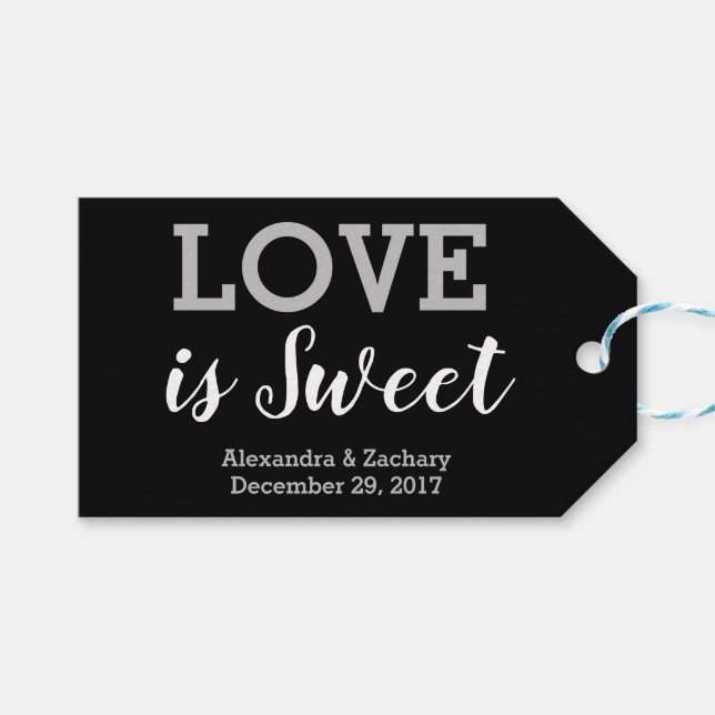Liebe ist Sweet Black Silver Wedding Candy Gefalle Geschenkanhänger (Vorderseite (Horizontal))