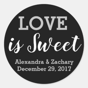 Liebe ist Sweet Black Silver Wedding Engage Gefall Runder Aufkleber